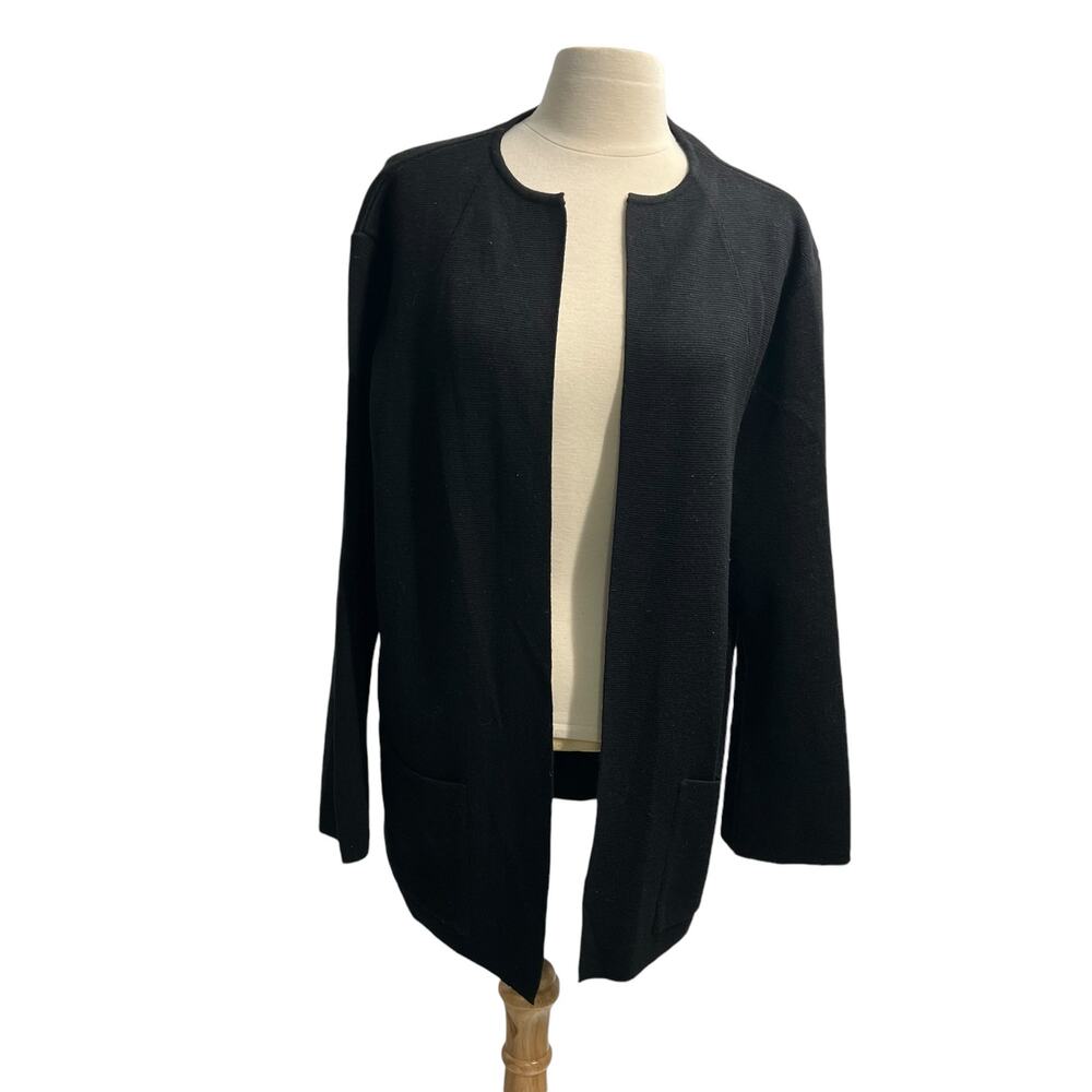 LINEAMIDAS Merino Wool Blend Made In Italy Open Long Knit Cardigan Black  Large